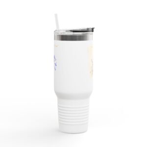 Soft Yet Strong Floral Travel Mug 40oz, Motivational Tumbler With Straw, Tuberose Agapanthus Flower Mug