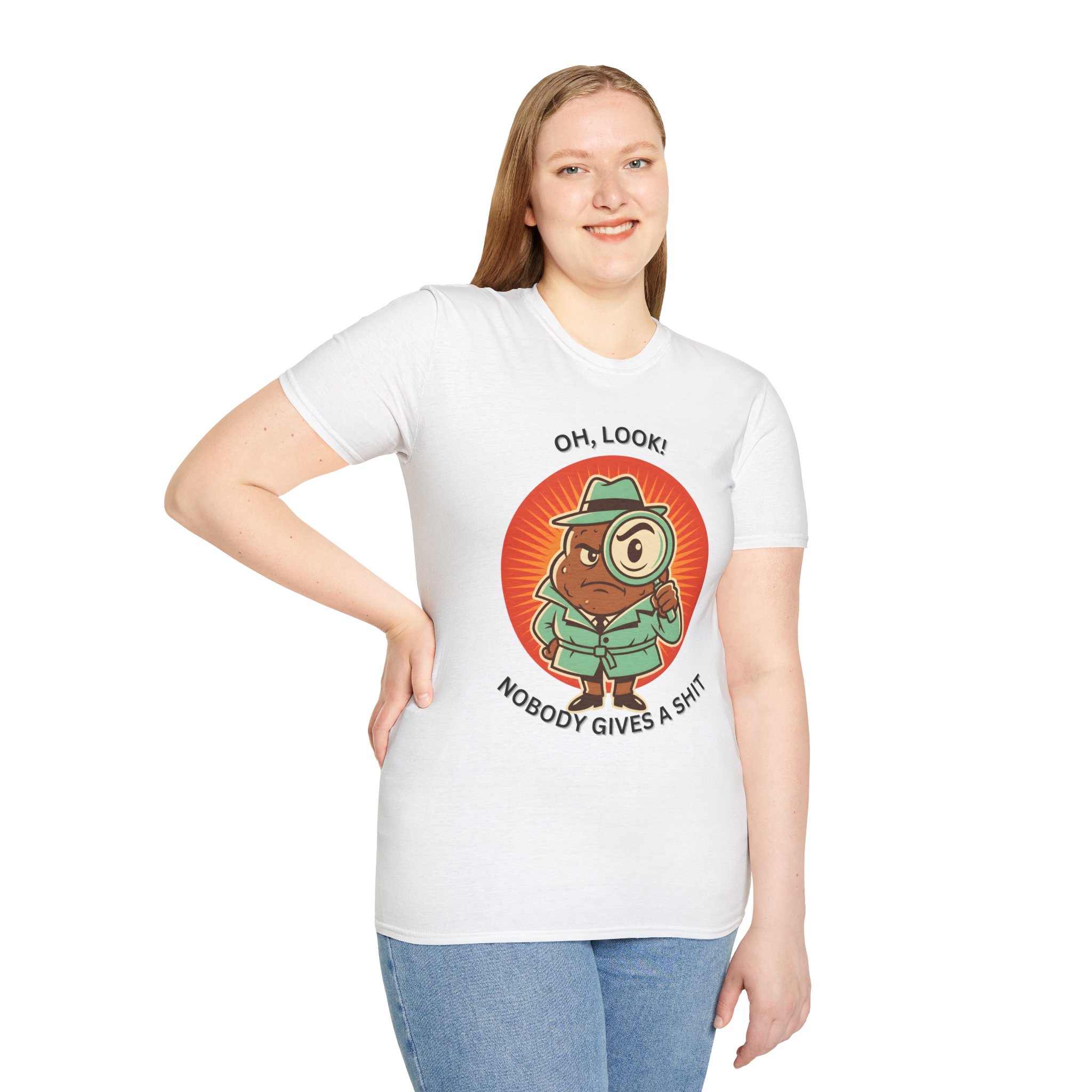 Cartoon Detective “Oh, look! Nobody gives a shit” Funny Humor Graphic T shirt - Image 3