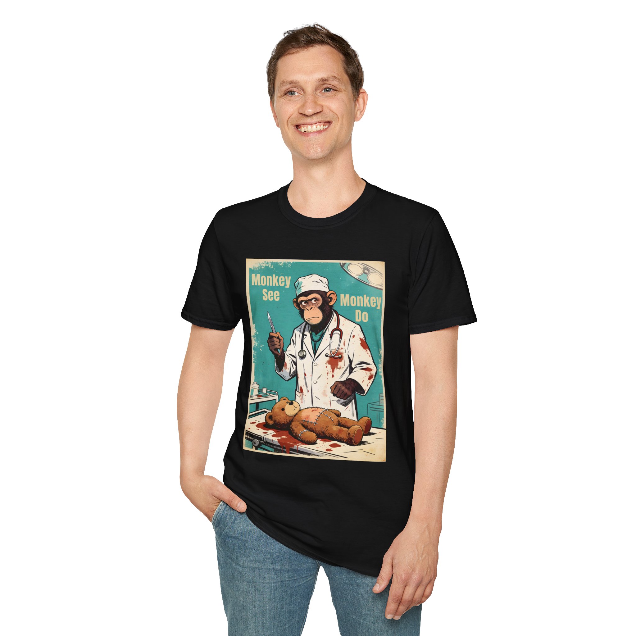 Monkey See Monkey Do Doctor T-Shirt — Retro Surgical Ape Graphic Tee - Image 4