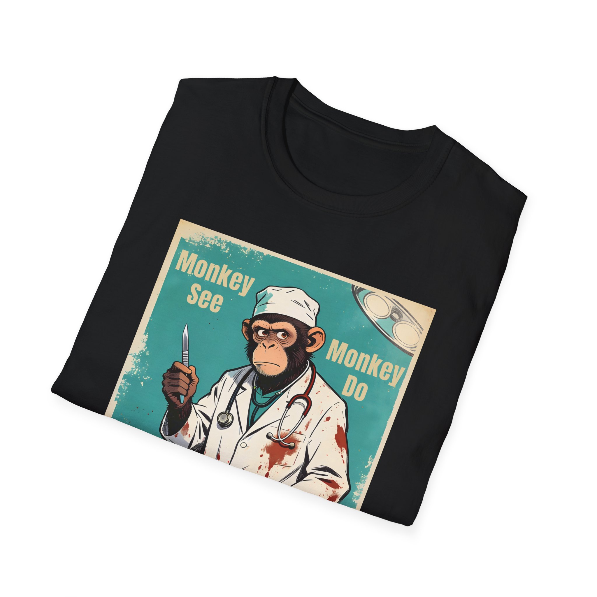Monkey See Monkey Do Doctor T-Shirt — Retro Surgical Ape Graphic Tee - Image 2