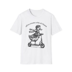 Duck Scooter T-Shirt — “Off to Create a Bit of Chaos” Vintage Illustration